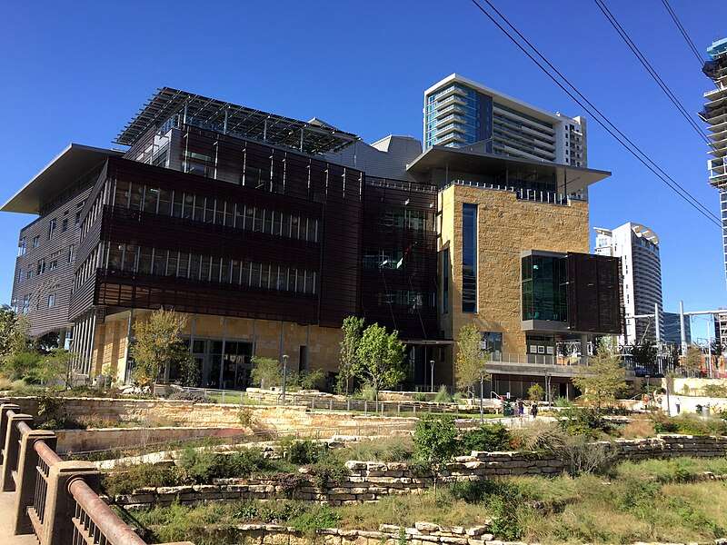 View of Austin, Texas' Central public library from 2nd Street